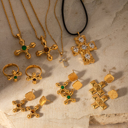 Cypress Agate Cross Rope Necklace