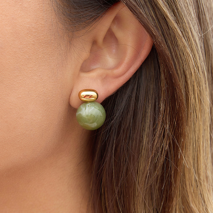 Olive Grove Marbled Sphere Stud Earrings