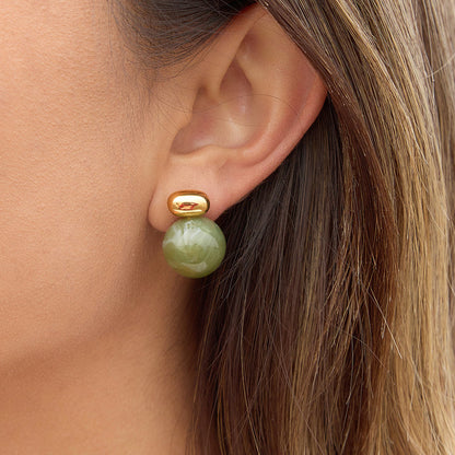 Olive Grove Marbled Sphere Stud Earrings