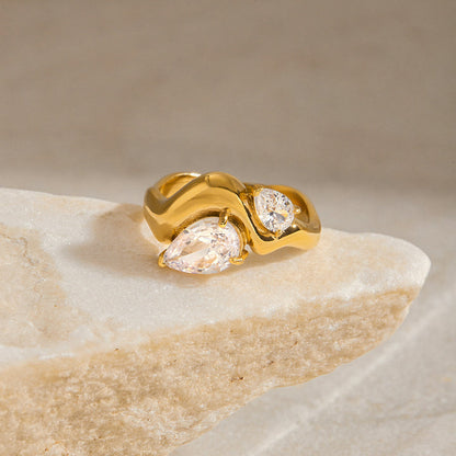 Marea Pear Cut Wave Ring