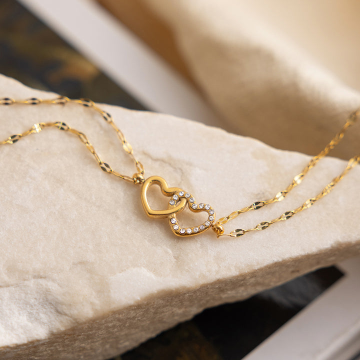 Estiu Double Heart Chain Bracelet