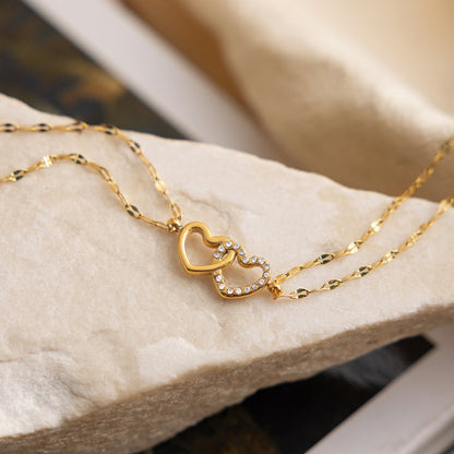 Estiu Double Heart Chain Bracelet