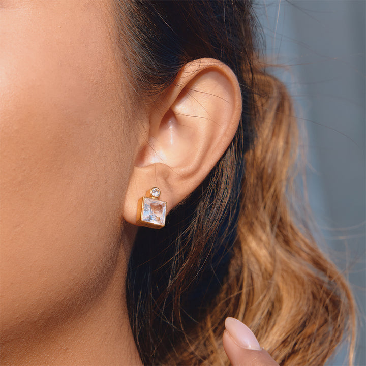 Alba Square-Cut Crystal Stud Earrings