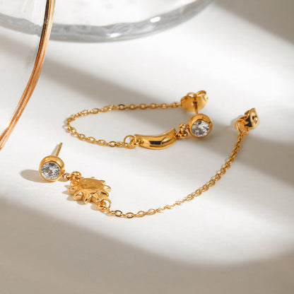 Alba Sun and Moon Chain Earrings