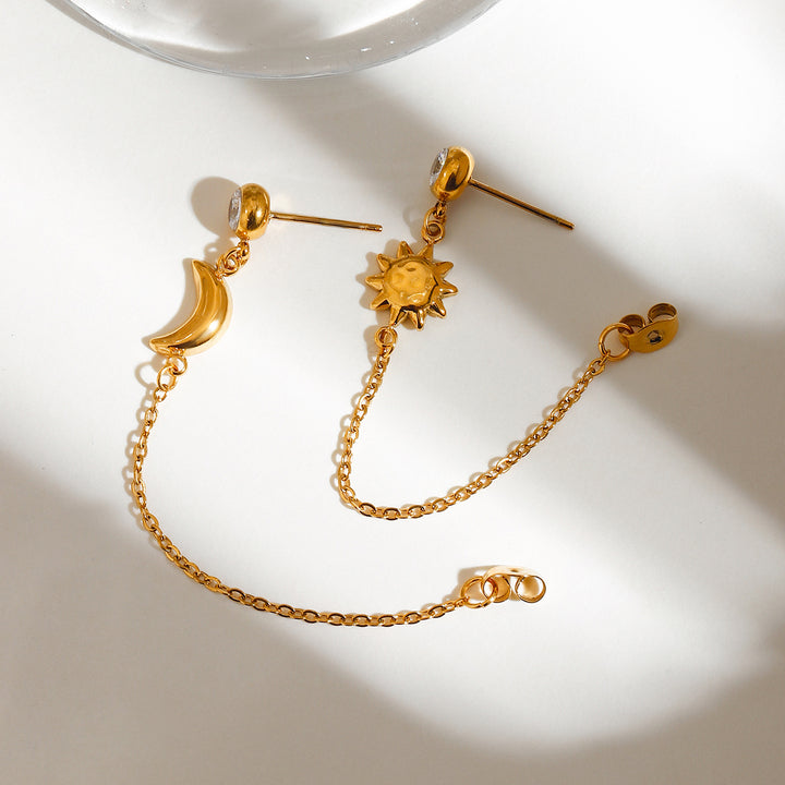 Alba Sun and Moon Chain Earrings