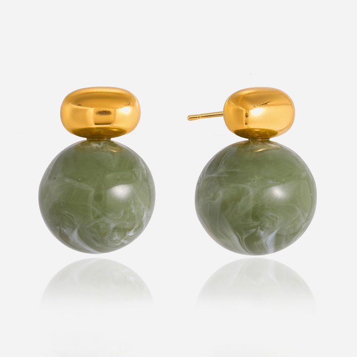 Olive Grove Marbled Sphere Stud Earrings