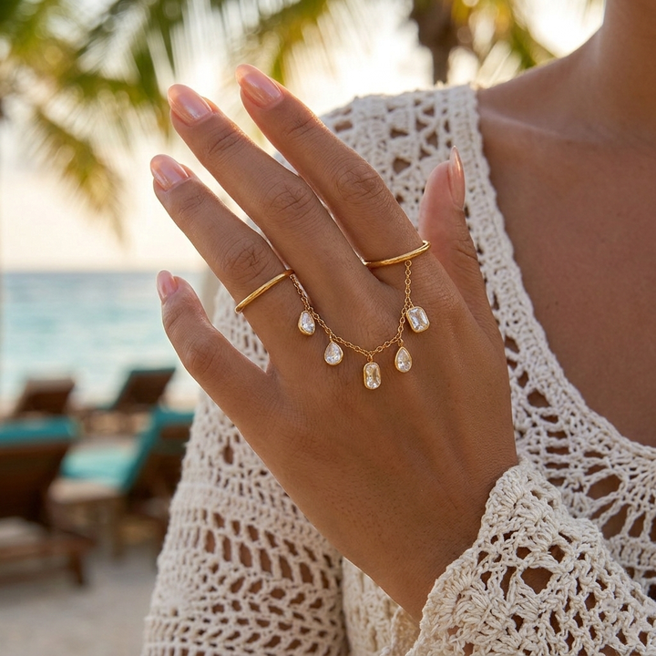 Lagoon Fringed Chain Twin Ring