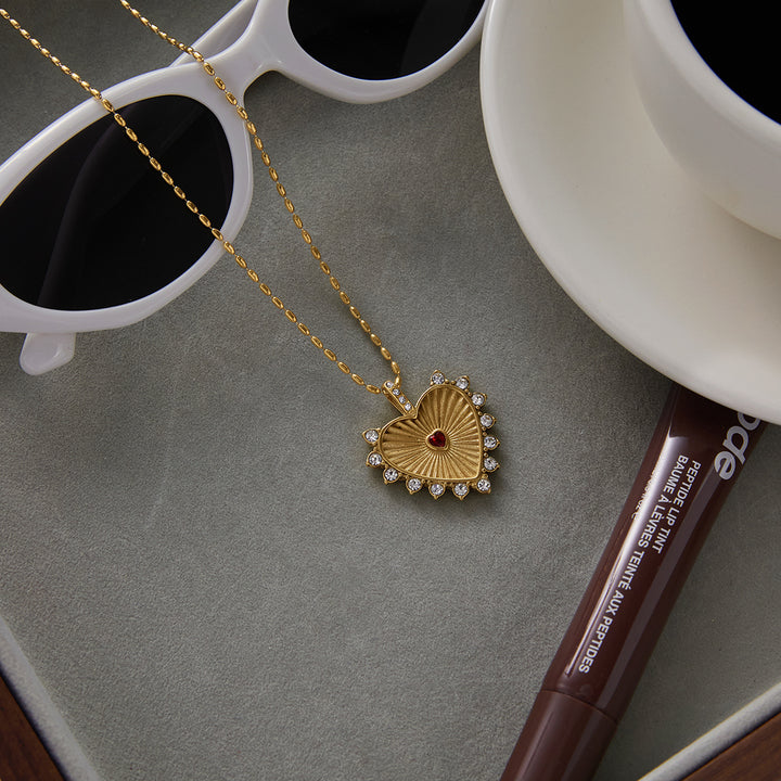 Pomegranate Sunburst Heart Necklace