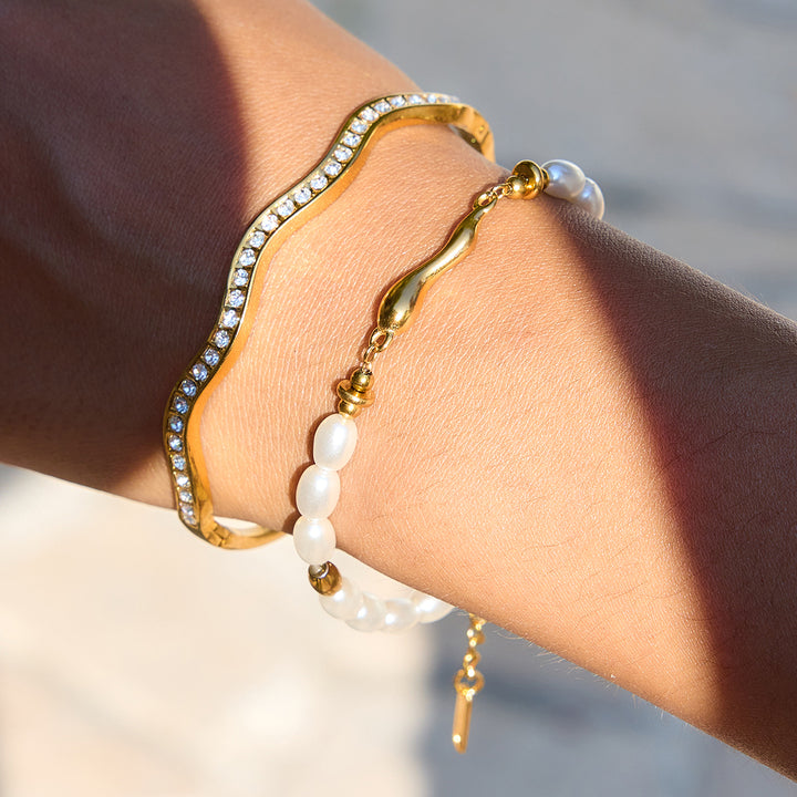 Coastline Pave Wave Bangle Bracelet