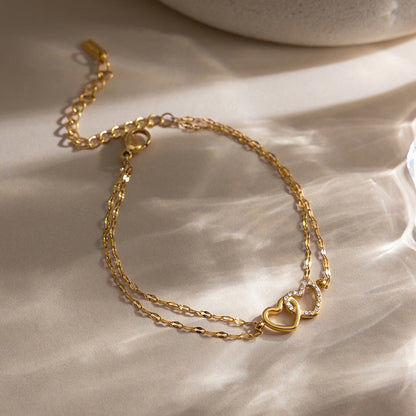 Estiu Double Heart Chain Bracelet
