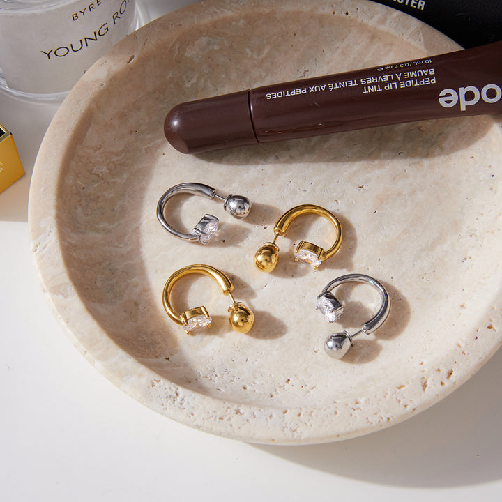 Riviera Oval Stone C-Hoop Earrings