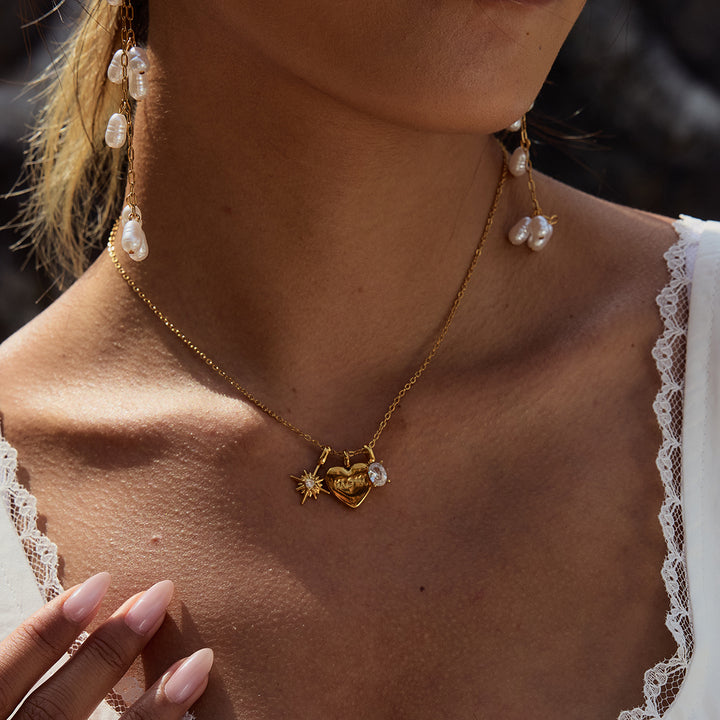 Azahar Engraved Heart Charm Necklace