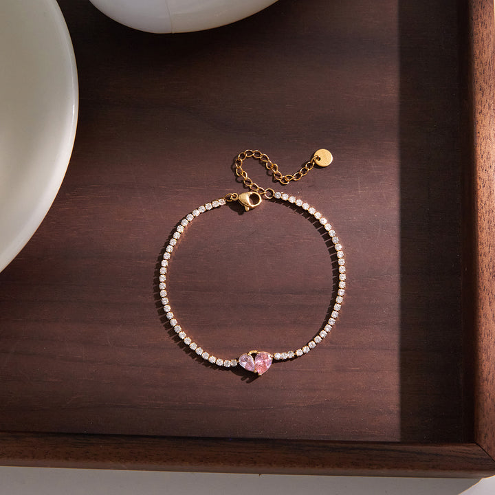 Oleander Pink Heart Tennis Bracelet