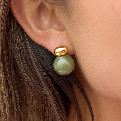 Olive Grove Marbled Sphere Stud Earrings