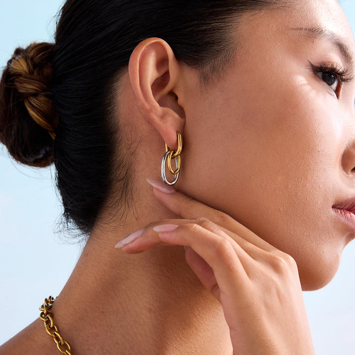 Mistral Two Tone Link Hoop Earrings