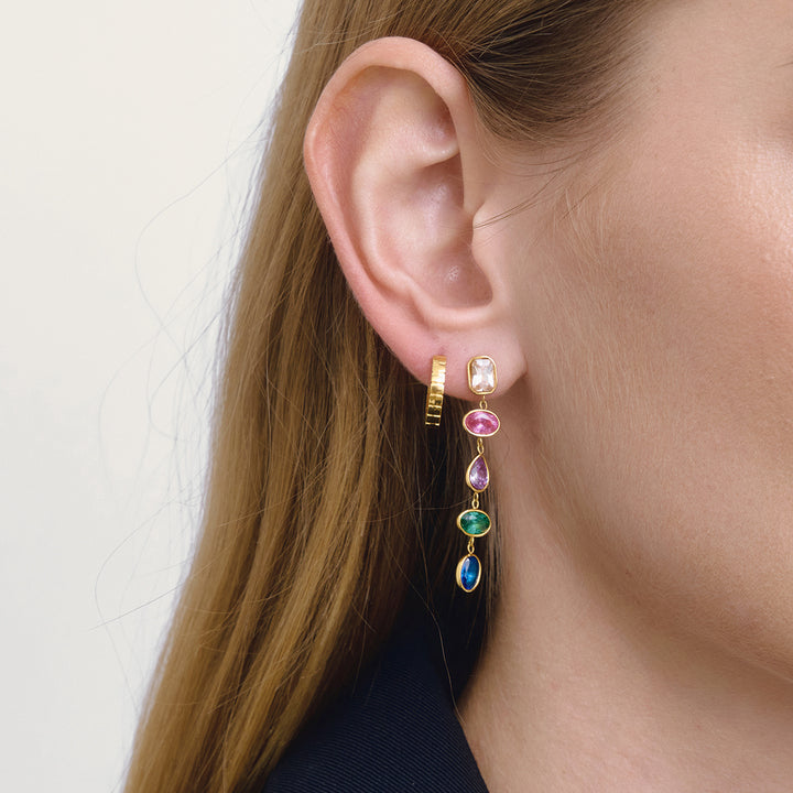 Sea Glass Bezel Drop Huggie Earrings