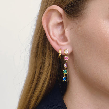Sea Glass Bezel Drop Huggie Earrings