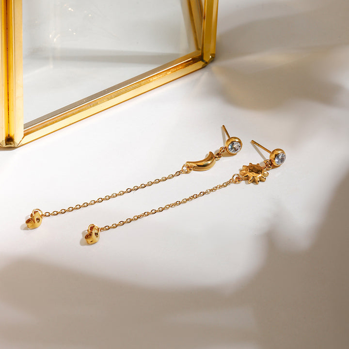 Alba Sun and Moon Chain Earrings