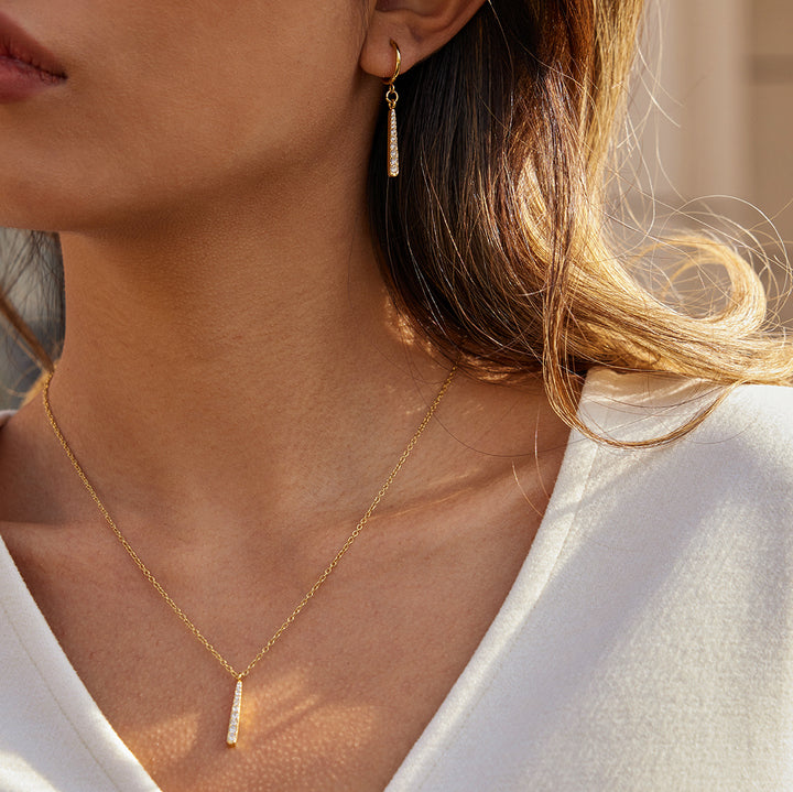 Moonlit Pavé Bar Drop Necklace