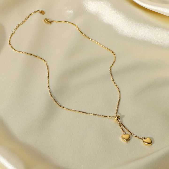 Dune Double Heart Lariat Necklace