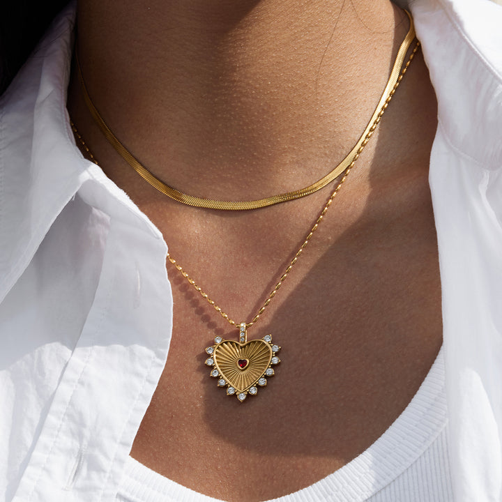 Pomegranate Sunburst Heart Necklace