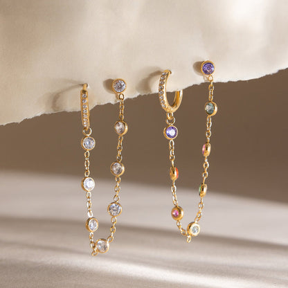 Verbena Crystal Chain Link Earrings