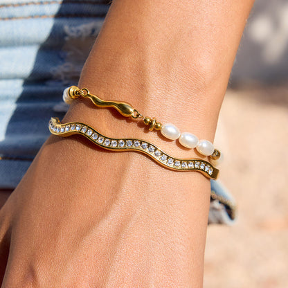 Coastline Pave Wave Bangle Bracelet