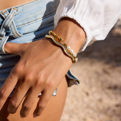 Coastline Pave Wave Bangle Bracelet