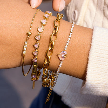 Oleander Pink Heart Tennis Bracelet