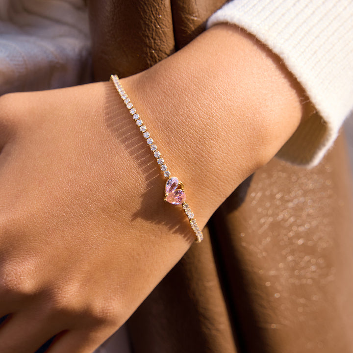 Oleander Pink Heart Tennis Bracelet