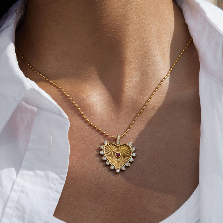 Pomegranate Sunburst Heart Necklace