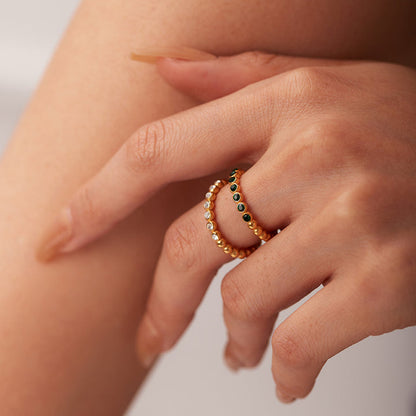 Laurel Beaded Bezel Open Ring