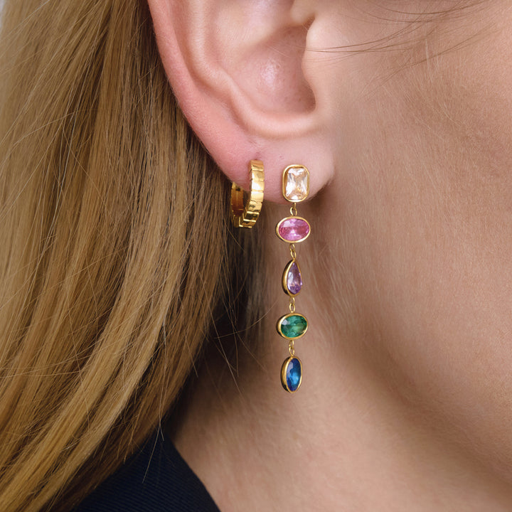 Sea Glass Bezel Drop Huggie Earrings