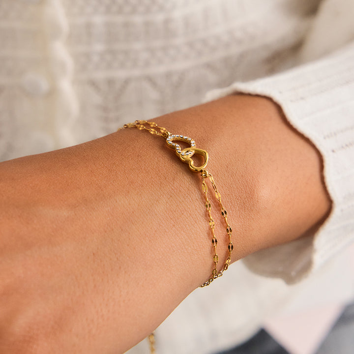 Estiu Double Heart Chain Bracelet