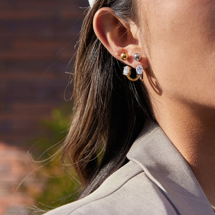 Riviera Oval Stone C-Hoop Earrings
