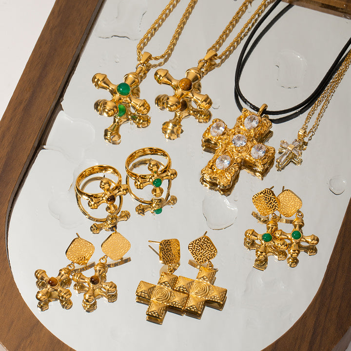 Cypress Agate Cross Rope Necklace