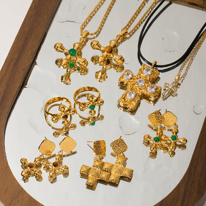 Cypress Agate Cross Rope Necklace