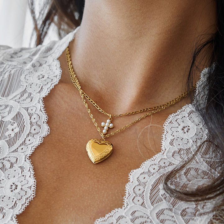 Almond Blossom Pearl Cross Necklace