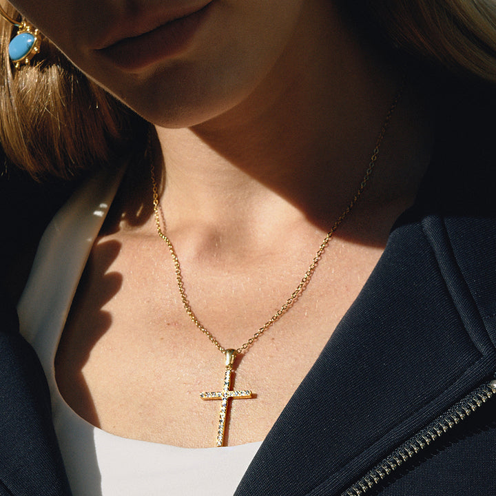 Almond Blossom Pavé Cross Necklace