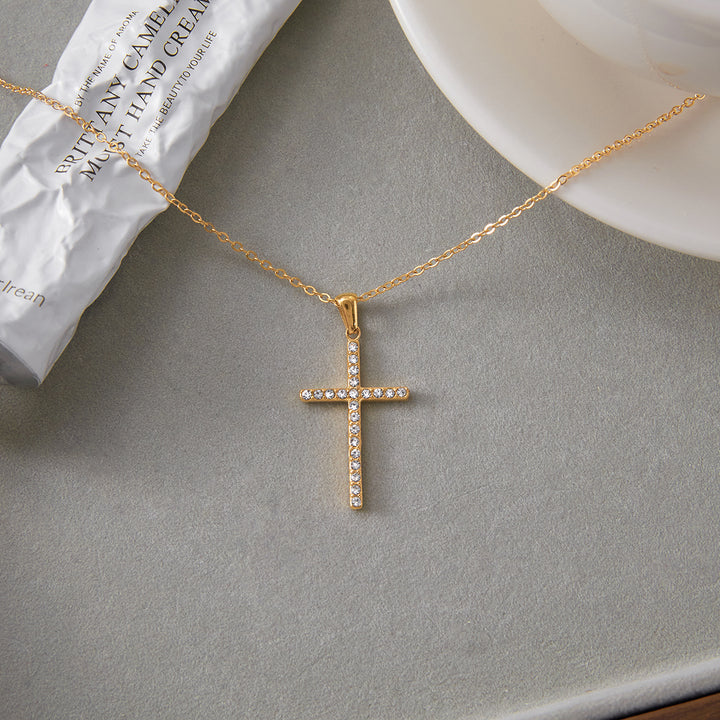 Almond Blossom Pavé Cross Necklace
