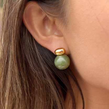 Olive Grove Marbled Sphere Stud Earrings