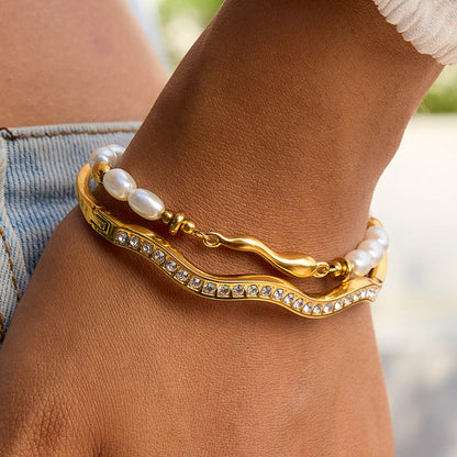 Coastline Pave Wave Bangle Bracelet
