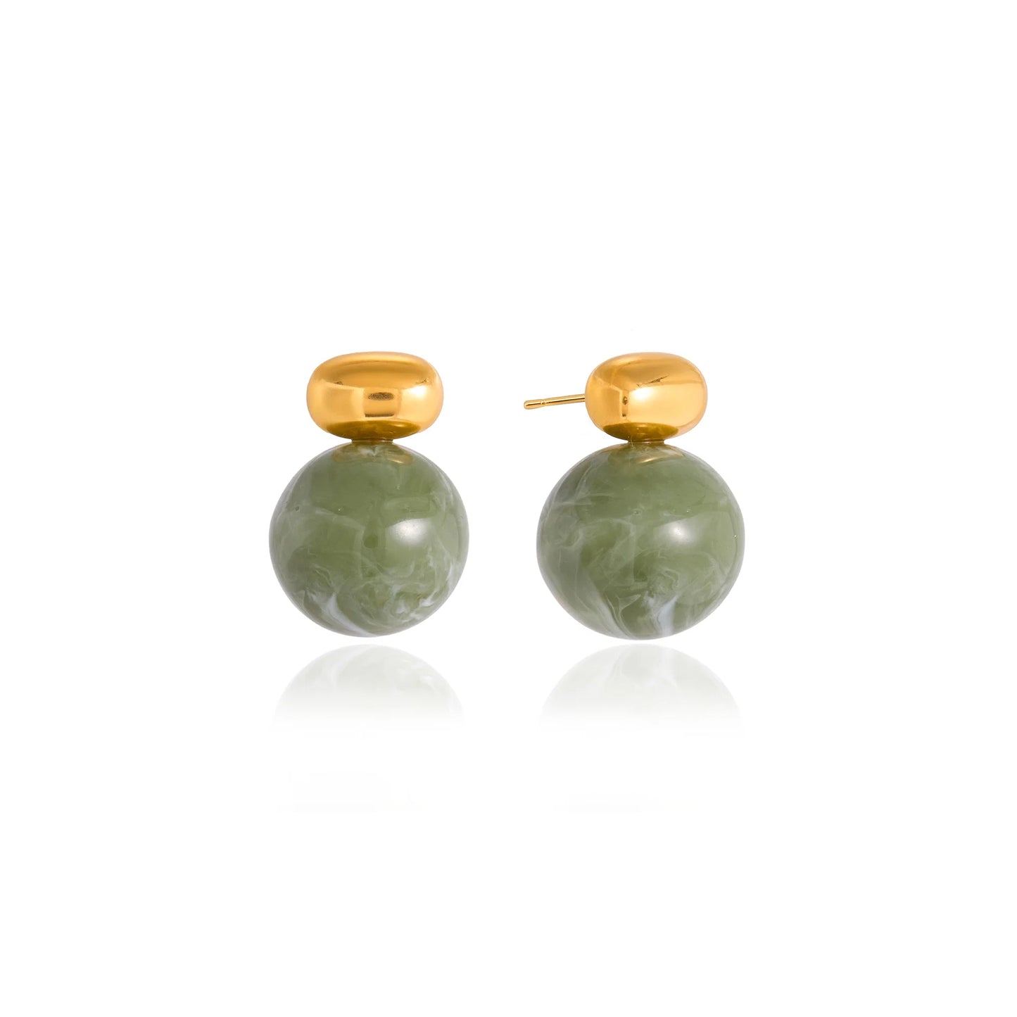 Olive Grove Marbled Sphere Stud Earrings