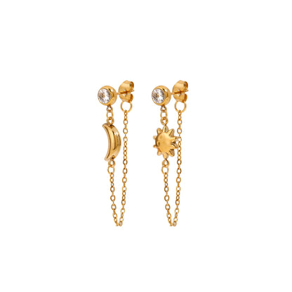 Alba Sun and Moon Chain Earrings