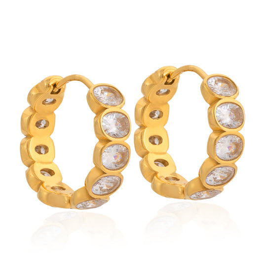 Menorca Bezel Oval Huggie Earrings