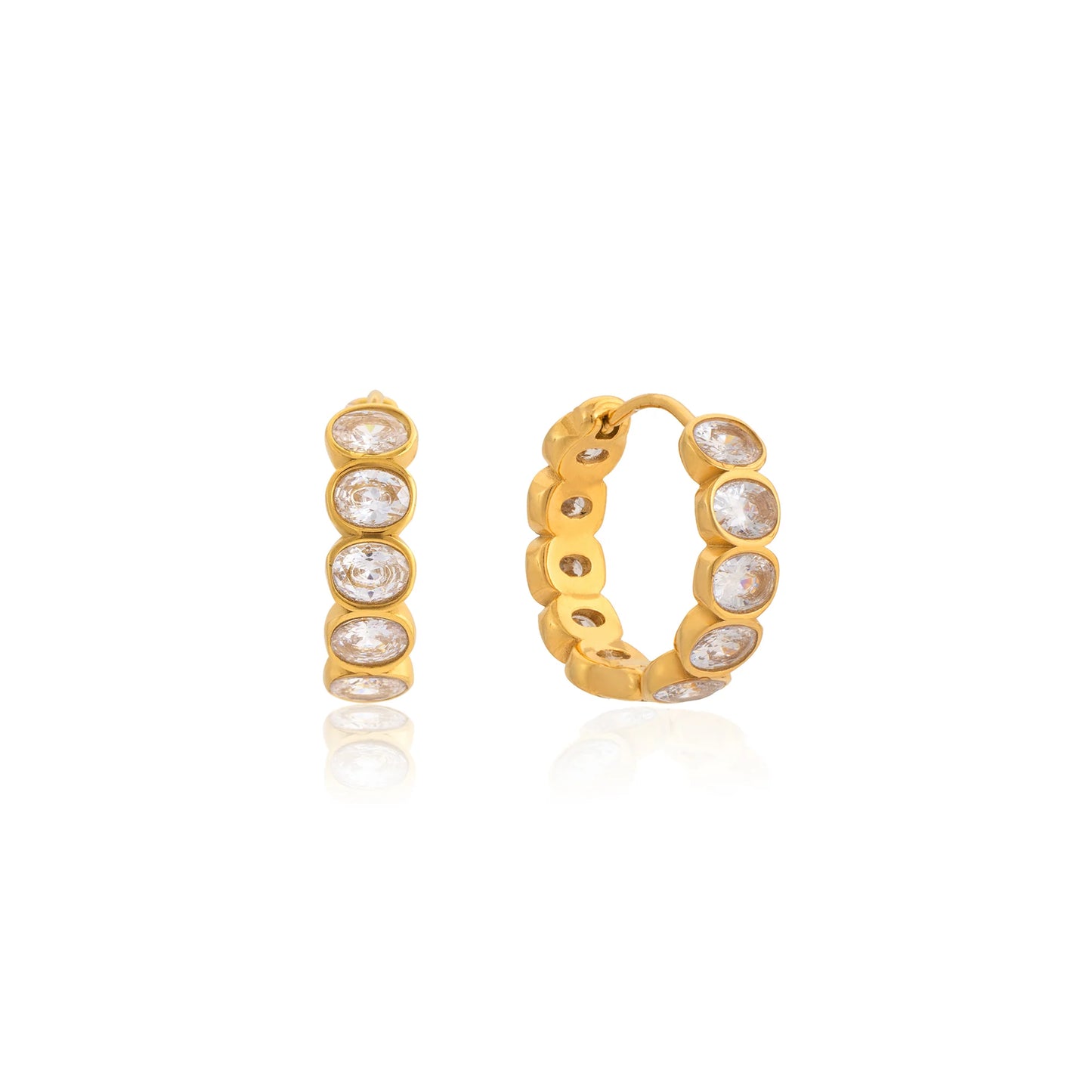 Menorca Bezel Oval Huggie Earrings