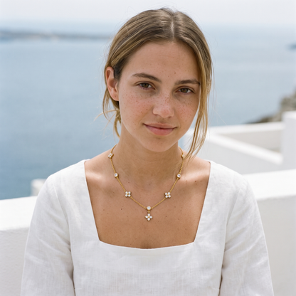 Mistral Clover Charm Necklace worn by the model